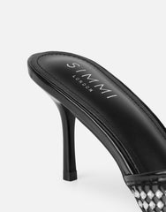 Juni Black Diamante Mesh Mules