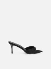 Silvia Black Suede Peep Toe Heeled Sandals