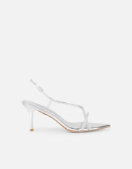 Jill Silver mirror Diamante slingback heels
