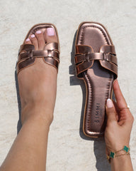 Jorja Bronze Metallic Slip On Flat Sandals