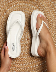 Kimmie White PU Flatform Toe Post Sandals