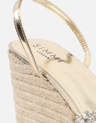 Kat Gold Mirror Diamante Wedge Sandals