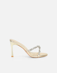 Keely Gold Mirror Diamante Crossover Mules
