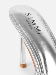 Keely Silver Mirror Diamante Crossover Mules