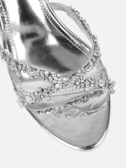 Keely Silver Mirror Diamante Crossover Mules