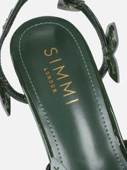 Lesia Forest Green Patent Leaf Detail Heeled Sandals