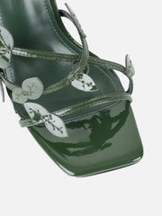 Lesia Forest Green Patent Leaf Detail Heeled Sandals