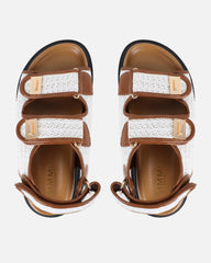 Patricia White and Tan Woven Chunky Sandals