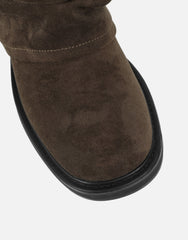 Lowry Khaki Suede Foldover Chunky Boots