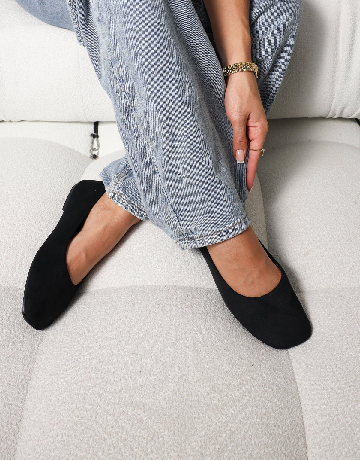 Viktoria Black Suede Ballerina Flats