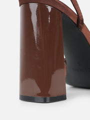 Jeena Chocolate Satin Block Heeled Sandals