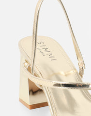 Manzi Gold Mirror Strappy Block Heeled Sandals