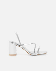 Manzi Silver Mirror Strappy Block Heeled Sandals
