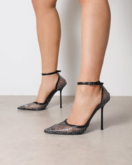 Manni Black Mesh Diamante Heels