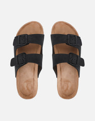 Manny Black Slip On Footbed Flat Sandals