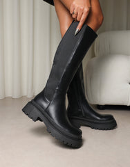 Remus Black Knee High Sock Chunky Boots
