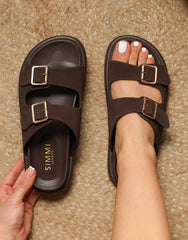 Jesselyn Brown Suede Buckle Chunky Flat Sandals