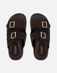 Jesselyn Brown Suede Buckle Chunky Flat Sandals