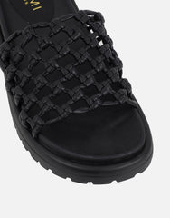 Vanya Black Woven Mesh Chunky Flats