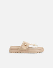 Makky Stone Suede Toe Post Embellished Chunky Flats