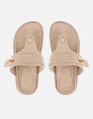 Makky Stone Suede Toe Post Embellished Chunky Flats