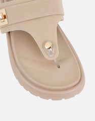 Makky Stone Suede Toe Post Embellished Chunky Flats