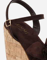 Mikaela Brown Flower Detail Wedge Heeled Sandals
