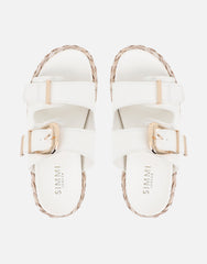 Nancy White Buckle Raffia Chunky Outsole Flats