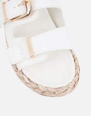 Nancy White Buckle Raffia Chunky Outsole Flats
