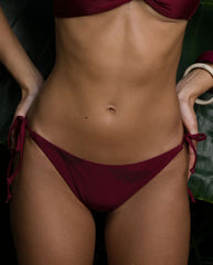 Kayla Tie Side Bikini Bottoms With Bead Detail In Burgundy