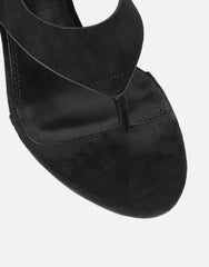 Raneece Black Suede Toe Post Heeled Sandals