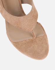 Raneece Dark Beige Suede Toe Post Heeled Sandals