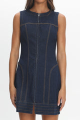She's From Texas Zipper Front Mini Dress Indigo