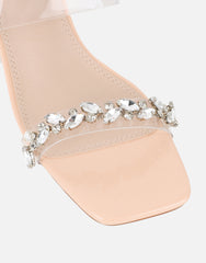 Seraphina Nude Patent Clear Diamante Heeled Sandals