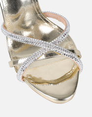 Solar Gold Mirror Diamante Heeled Sandals