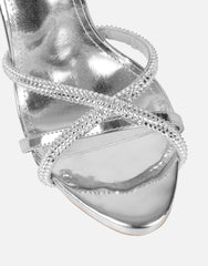 Solar Silver Mirror Diamante Heeled Sandals