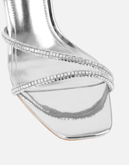 Sev Silver Mirror Diamante Heeled Sandals