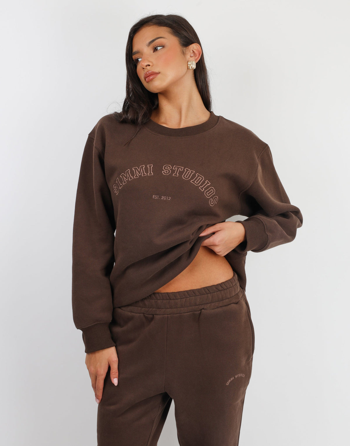 Ashby Simmi Studios Varsity Slogan Sweatshirt in Brown