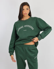 Ashby Simmi Studios Varsity Slogan Sweatshirt in Pine Green