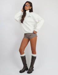 Ames Simmi Studios Half Zip Slogan Sweatshirt in White