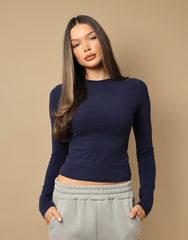 Olivia Long Sleeve Soft Cotton T-Shirt In Navy