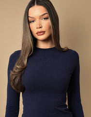 Olivia Long Sleeve Soft Cotton T-Shirt In Navy