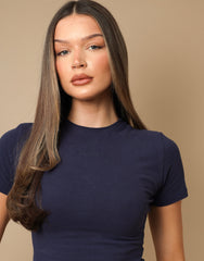 Hallie Short Sleeve Soft Cotton T-Shirt In Navy