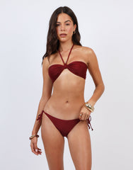 Kayla Tie Side Bikini Bottoms With Bead Detail In Burgundy
