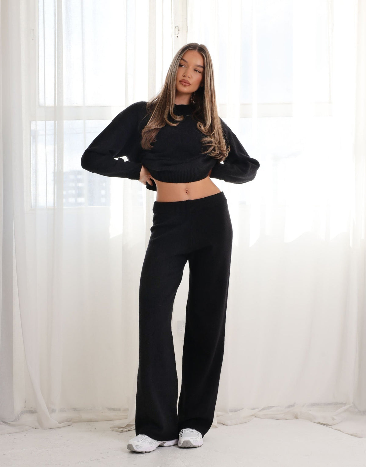 Eve simmi studios soft touch wide leg trousers in black