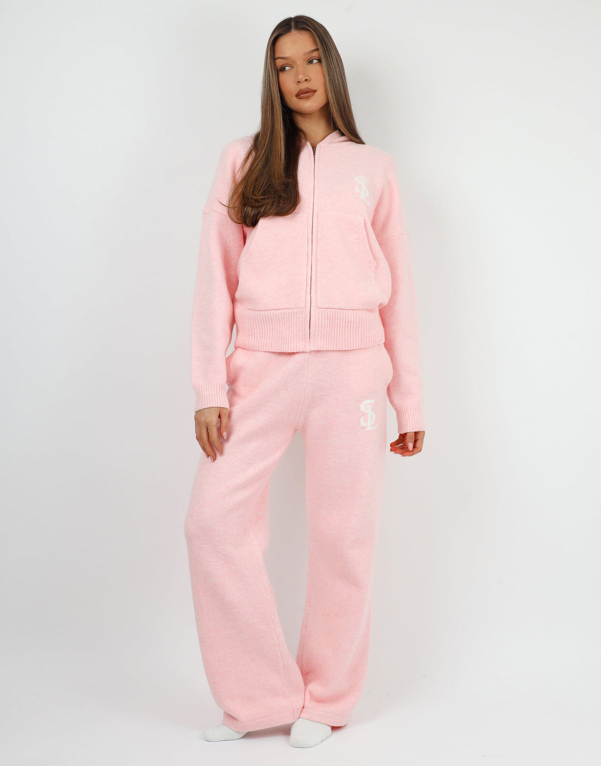 Romy Simmi Studios Chunky Knit Trousers In Pink