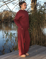 Harper Simmi Studios Knitted Zip Hoodie In Burgundy