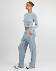 Monique Simmi Studios Soft Stripe Fine Ribbed Long Sleeve Top In Blue
