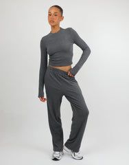 Monique Simmi Studios Soft Stripe Fine Ribbed Long Sleeve Top In Dark Grey
