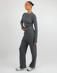 Monique Simmi Studios Soft Stripe Fine Ribbed Long Sleeve Top In Dark Grey